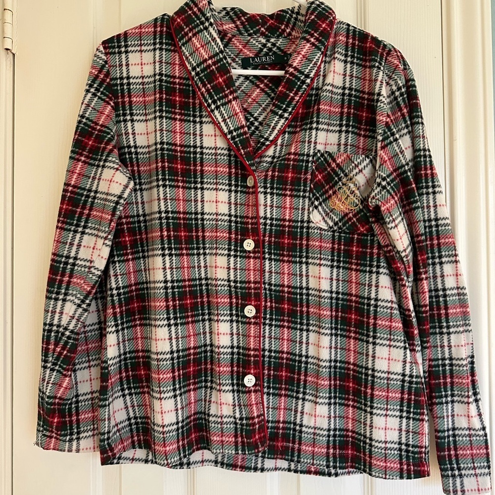 LAUREN Ralph LAUREN Red Green Navy Flannel Pajama Top Pocket Logo size Small